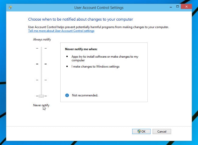 Windows 10에서 UAC 수준 변경