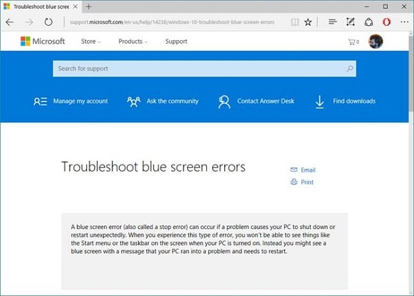 Windows.com/stopcode로 전환하면 사용자에게이를 표시합니다.